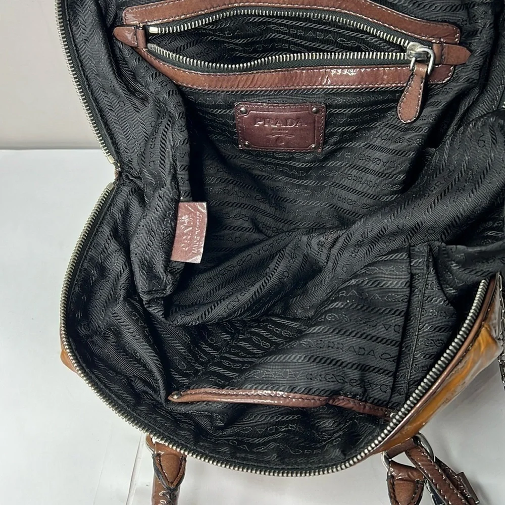 Prada Brown Vernice Sfumata Ombré Patent Leather Satchel Crossbody Bag